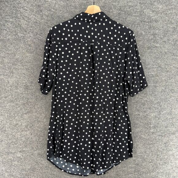 Chico's Shirt Women 2 Black Polka Dot Button Up Collared Short Sleeve Pockets - Picture 2 of 7